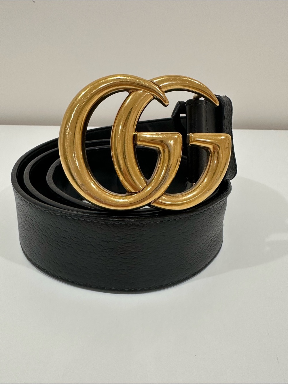 Gucci Black Leather Belt with Gold Double G Buckle